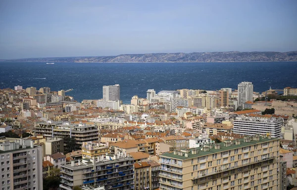 Vue Sur Marseille Depuis Cathédrale Notre Dame Avec Méditerranée Arrière — Photo