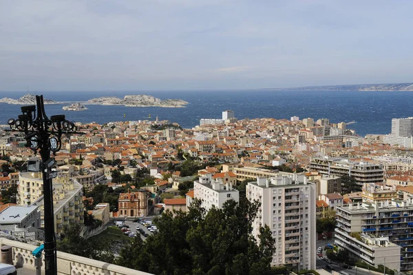 Vue Sur Marseille Depuis Cathédrale Notre Dame Avec Méditerranée Arrière — Photo