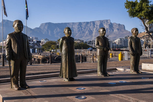 Statues of the Nobel Peace Prize winners on the Victoria and Alfred Waterfront, Cape Town