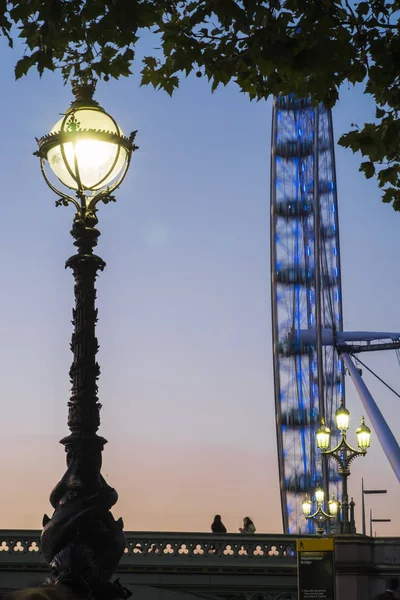 London Eye Westminster Bridge Als Zonsondergangen — Stockfoto