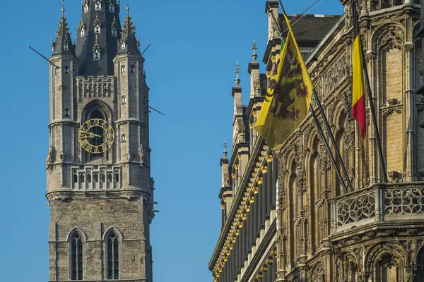 Een Weergave Van Het Belfort Sectie Van Medeival Van Gent — Stockfoto