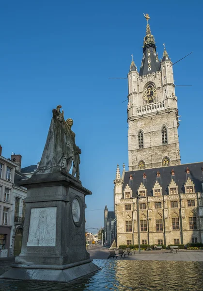 Blick Auf Den Glockenturm Medaillenbereich Von Gent Belgien Mit Der — Stockfoto