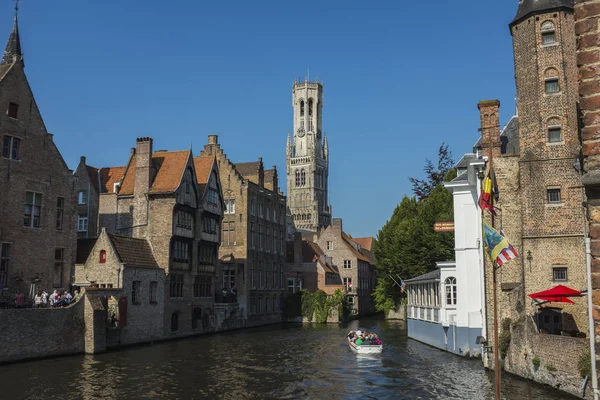 Dijver Canal Barco Turismo Bruges Bélgica — Fotografia de Stock