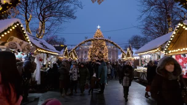 Amplo Clipe Hora Azul Mercado Natal Lviv Lviv Opera House — Vídeo de Stock