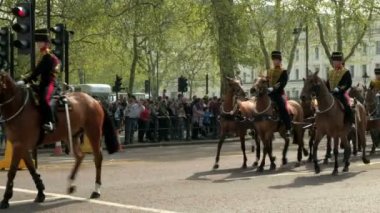 Kraliyet Topçu kralları Birliği Buckingham Sarayı, Londra 'da Guard değiştirme rotasında. Birdcage yürümek doğru bakarak alınmıştır