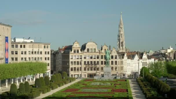 Statikus Hosszú Lövés Mont Des Arts Nézett Felé Szobor Király — Stock videók