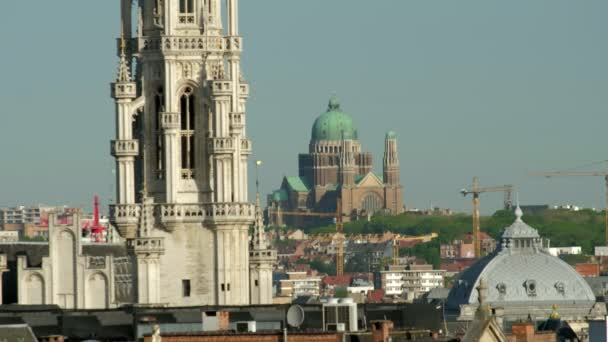 Vista Estática Basílica Del Sagrado Corazón Bruselas Enmarcada Por Torre — Vídeo de stock