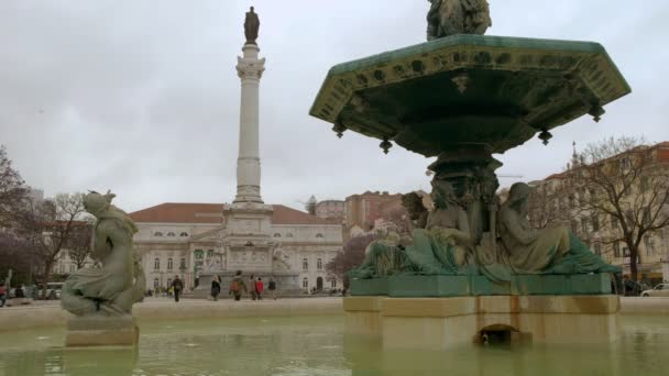 Lisbon Portugal Mai 2019 Statischer Clip Des Brunnens Auf Dem — Stockvideo
