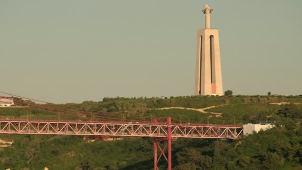 Longue Agrafe Statue Christ Roi Lisbonne Avec Une Section Pont — Video