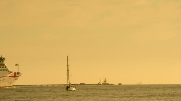 Лісабон Португалія Травня 2019 Великий Круїзний Корабель Пливе Річці Тагус — стокове відео