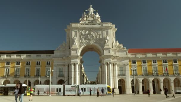Лисбон Португаль Мая 2019 Вид Торговой Площади Арки Руа Аугуста — стоковое видео