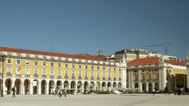 Kurze Pfanne Über Die Praca Comercio Bis Zur Rua Augusta — Stockvideo