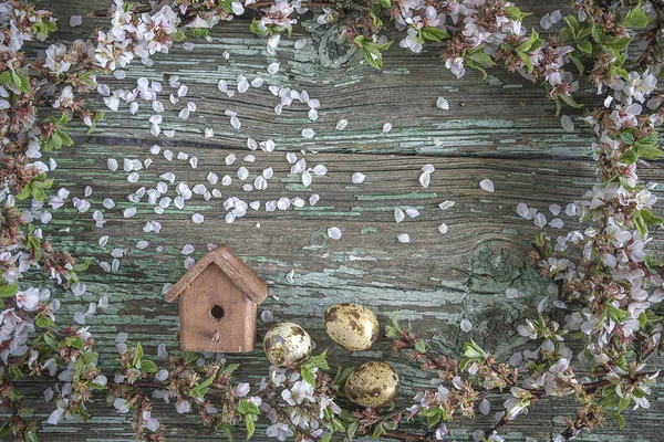 Красивая Пасхальная Открытка Перепелиные Яйца — стоковое фото