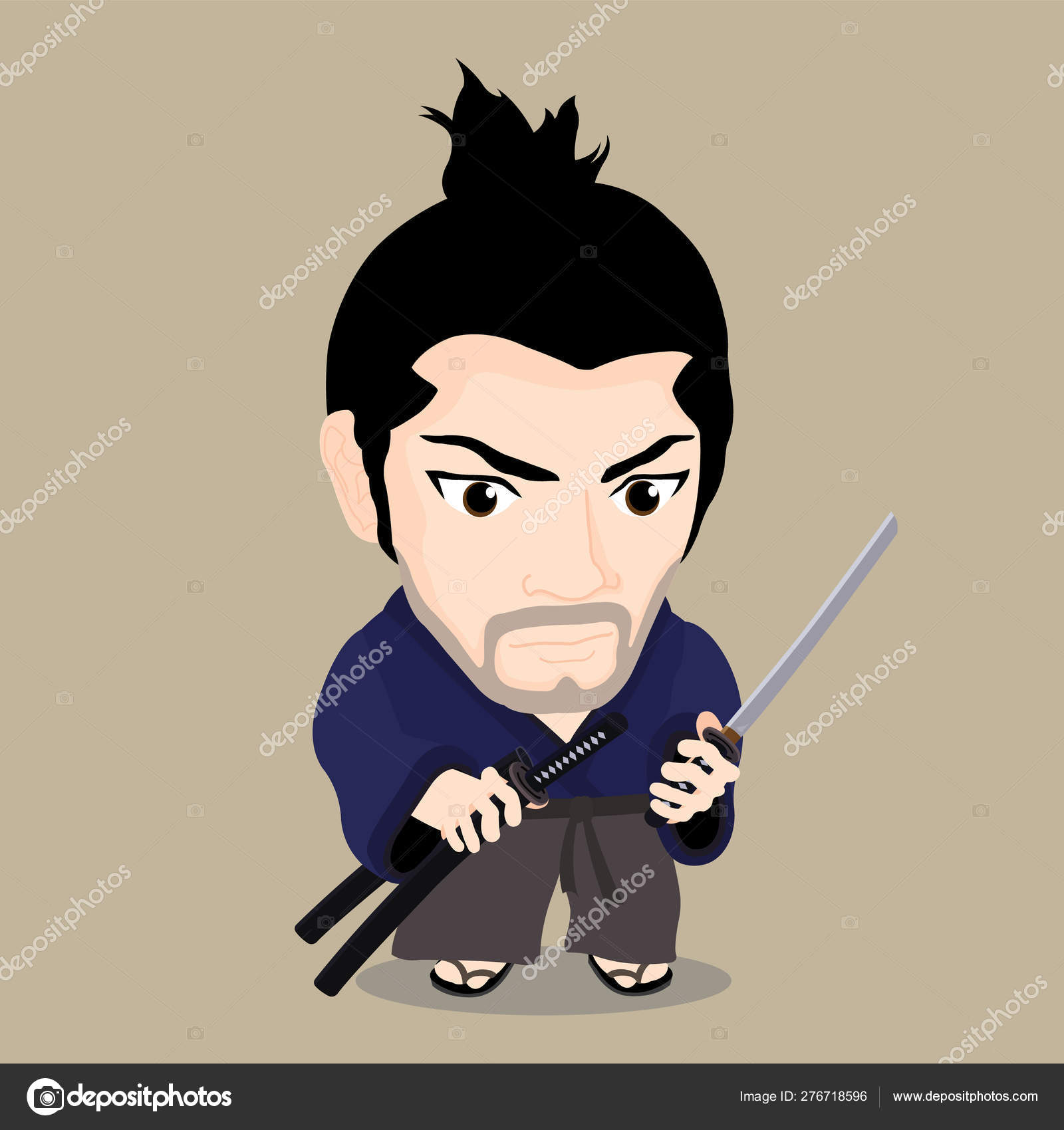 Cute Cartoon Character Miyamoto Musashi Stock Vector Image By C 3pstudio