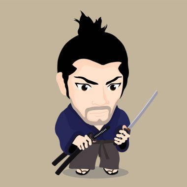Cute cartoon character of Miyamoto Musashi clipart