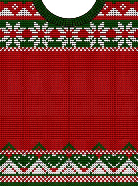 Tebrik kartı veya bir çirkin kazaklı yeni yıl eğlencesi daveti için şablon. Noel ve yeni yıl kavramı. Örme İskandinav desen. düz vektör çizim