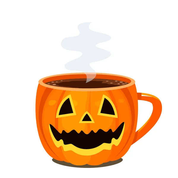 Café Caliente Chocolate Taza Forma Calabaza Linterna Jack Símbolo Halloween — Vector de stock