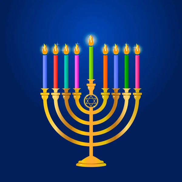 Hanukkah Menorah Candles Star David — Stock Vector