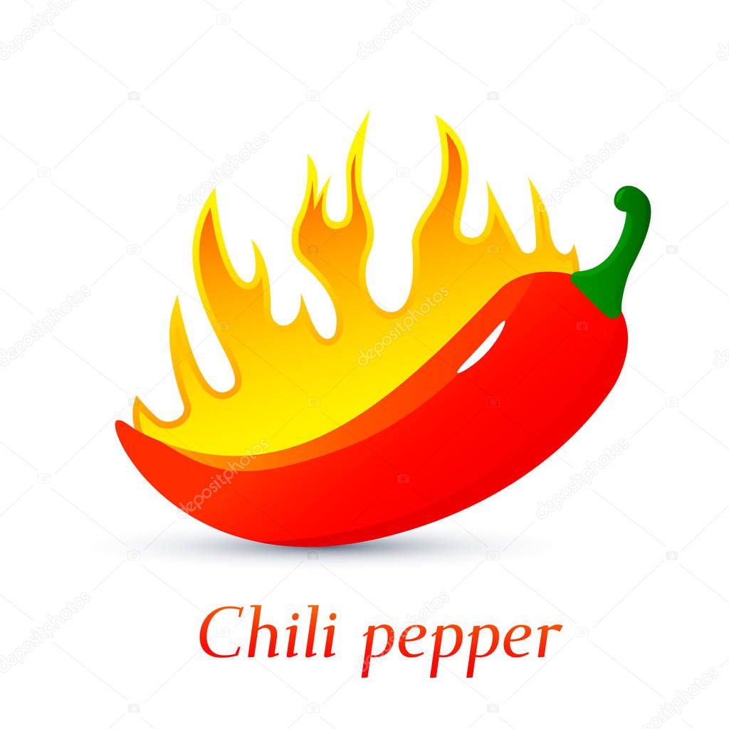 Red burning hot chili pepper. flames of fire engulfed vegetables. flat vector illustration
