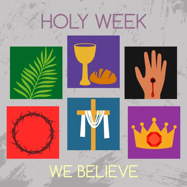 Christelijke Banner Heilige Week Met Een Collectie Iconen Jezus Christus — Stockvector