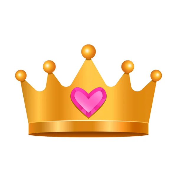 Розовая Корона Принцессы Бриллиантовым Камнем Форме Сердца Изолированная Плоская Векторная — стоковый вектор