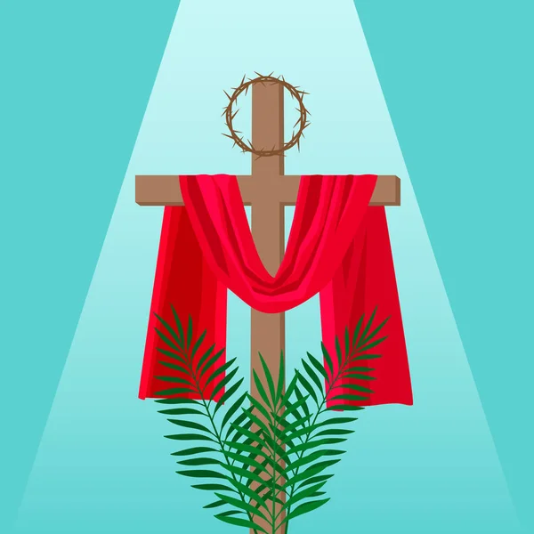 Святая Неделя Христианского Знамени Распятием Иисуса Венком Шипов — стоковый вектор