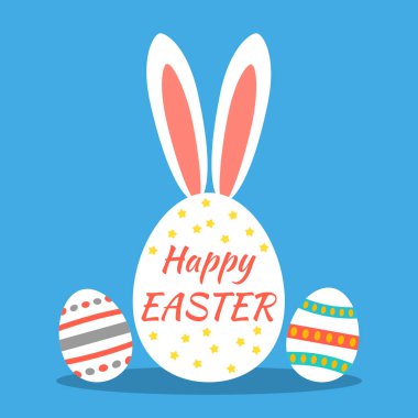 Mutlu paskalya - tebrik kartı, davet veya afiş. Renkli retro Paskalya yumurtaları kümesi