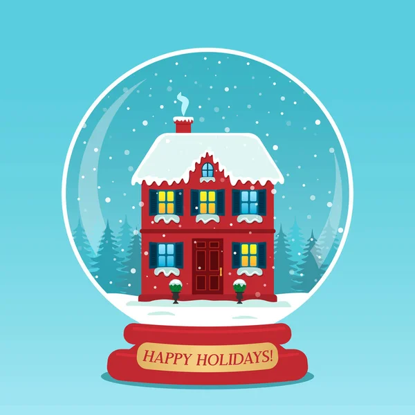 Boule Noël Verre Traditionnelle Avec Une Maison Intérieur Contre Une — Image vectorielle