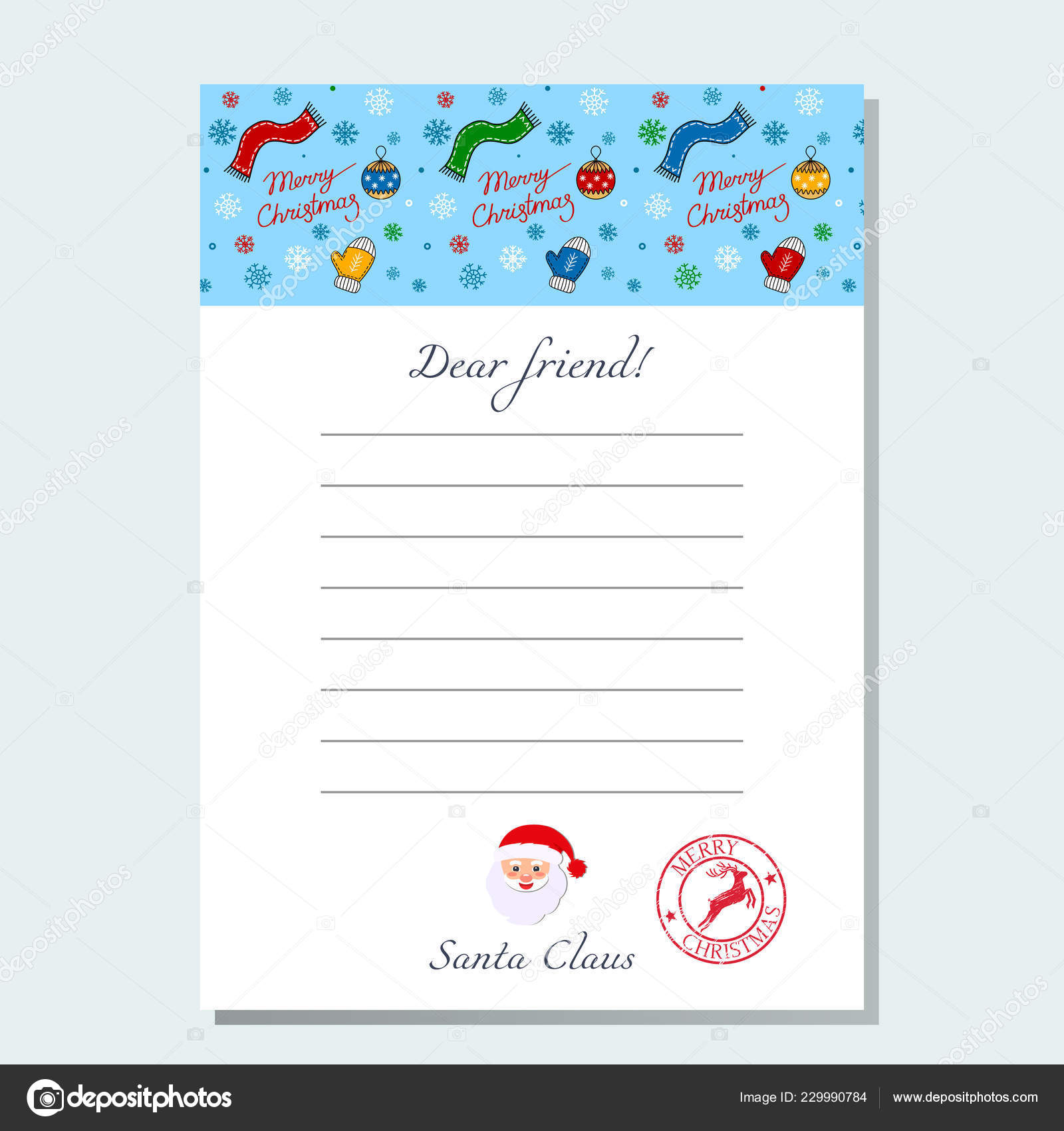 Letter Santa Claus Beautiful Letterhead Template Print Flat Vector With Regard To Letter From Santa Claus Template