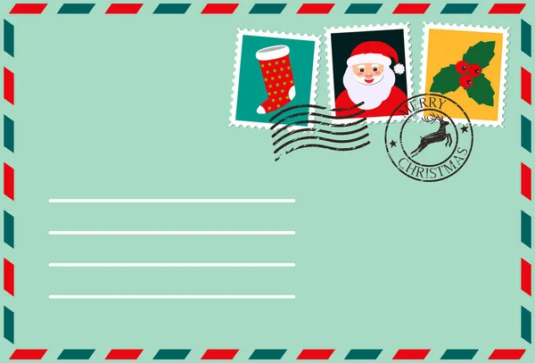 Querido Pai Natal Envelope Com Carimbo Carta Desejos Ilustração Vetorial —  Vetores de Stock