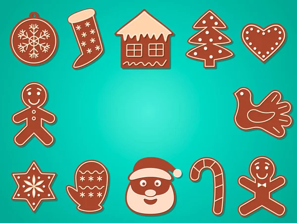 Banner Natal Conjunto Pão Gengibre Natal Com Esmalte Açúcar Ilustração —  Vetores de Stock