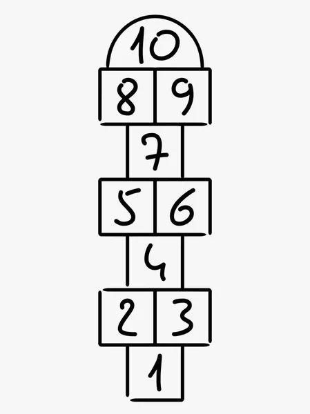 Illustration Med Hopscotch Spel Dras Färgad Krita Flat Vektorillustration Isolerade — Stock vektor