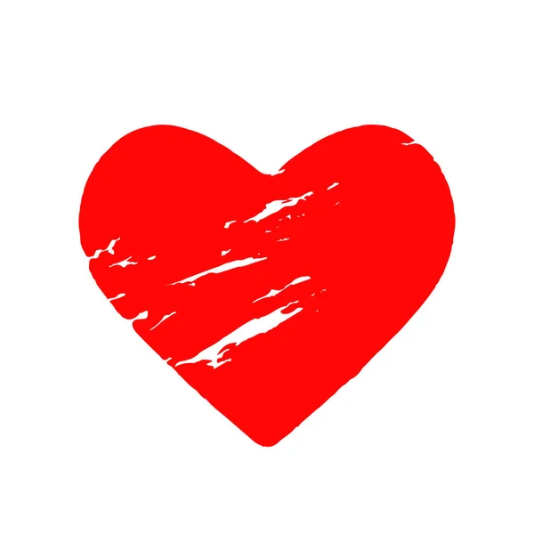 Shabby Grunge Rotes Herz Auf Weißem Hintergrund Flache Vektordarstellung Isoliert — Stockvektor