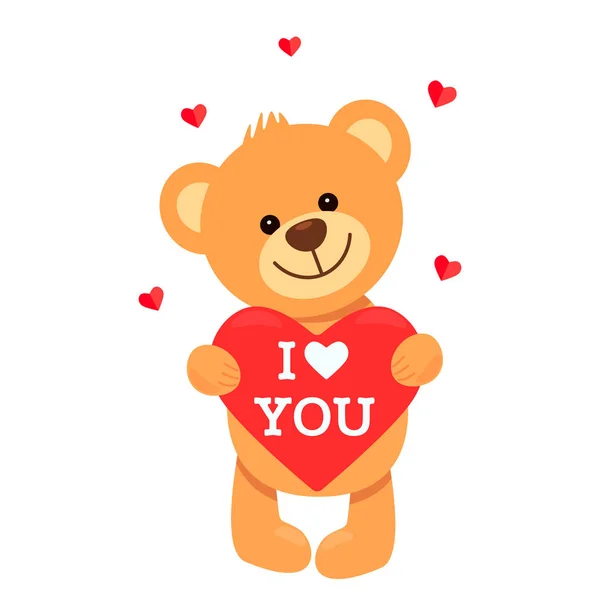 Funny Character Teddy Holds His Paws Big Heart Words Love — Stock Vector