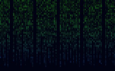 Akışı ikili matris kod ekranda. bilgisayar matris numaraları. Kodlama, kripto exchange, kesmek veya bitcoins araştırma cryptocurrency kavramı. Vektör çizim