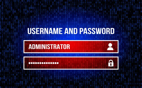Champ Nom d'utilisateur - nom d'utilisateur et mot de passe dans le navigateur Internet, l'arrière-plan du flux de code de matrice binaire sur l'écran du moniteur. concept d'accès et de sécurité . — Image vectorielle