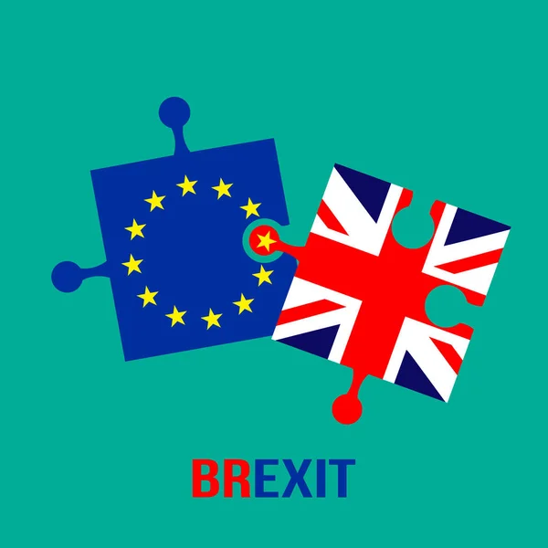 テーマ Brexit 欧州連合とイギリスのフラグのパズルを組み合わせるしたくないです 青の背景に分離された平面ベクトル図 — ストックベクタ