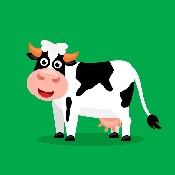 Милая Смешная Корова Пятнах Зеленом Фоне Тенистой Плоской Векторной Иллюстрацией — стоковый вектор