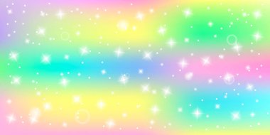 Pastel renkler unicorn bokeh etkisi ile paletteki yıldız parlayan ile parlak arka plan. vektör çizim