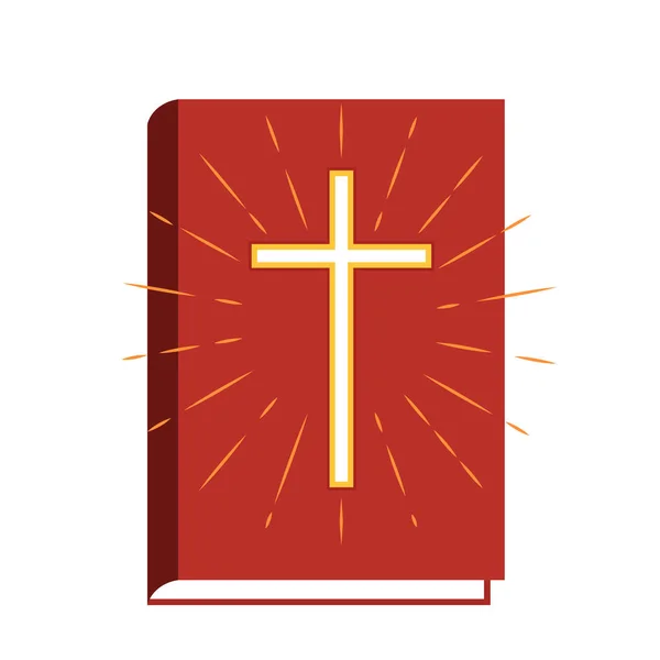 Bible Livre Sacré Avec Crucifix Métiers Soleil Icône Illustration Vectorielle — Image vectorielle