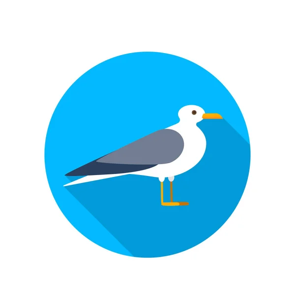 Bird Seagull Emblem Shadow Flat Vector Illustration Isolated Blue Background — Stock Vector