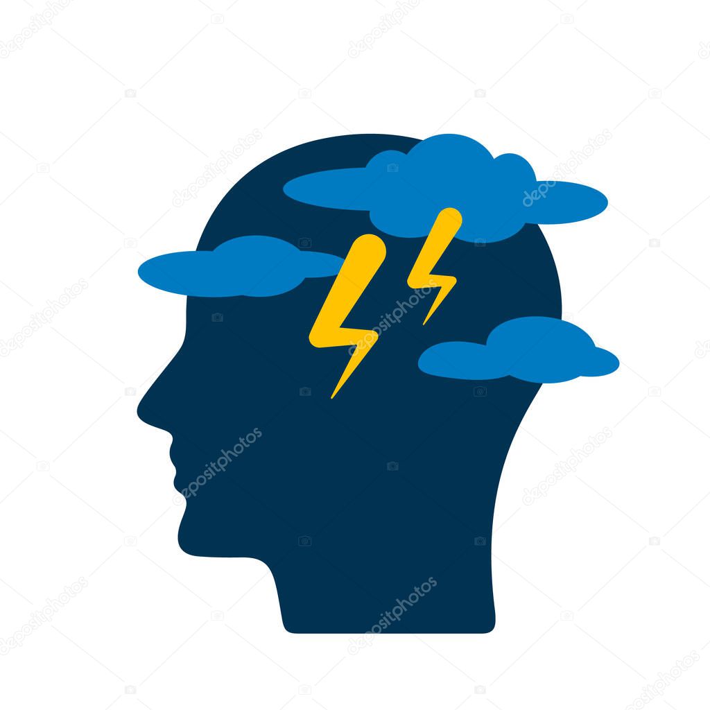 Symbol of a person suffering from weather conditions and mental disorders. flat vector illustration isolated on white background