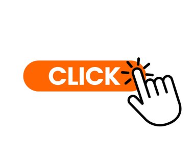 Burada el simgesi ile düğmesini tıklatın. Doğrusal simgesi web siteleri için. Beyaz arka plan üzerinde izole düz vektör çizim
