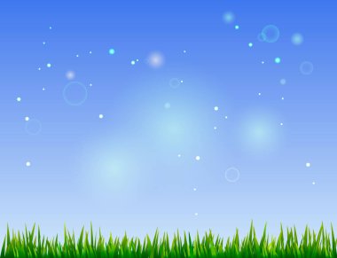 Güzel yaz manzara - mavi gökyüzü ve yeşil ot. vektör illüstrasyon izole çizim