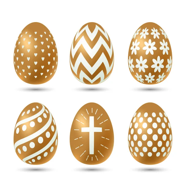 Ensemble d'œufs dorés réalistes avec divers motifs et ornements. vecteur — Image vectorielle