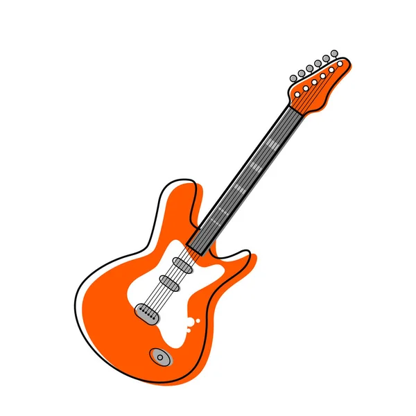 Orange electric guitar in cartoon style. flat vector illustration isolated — Stock Vector