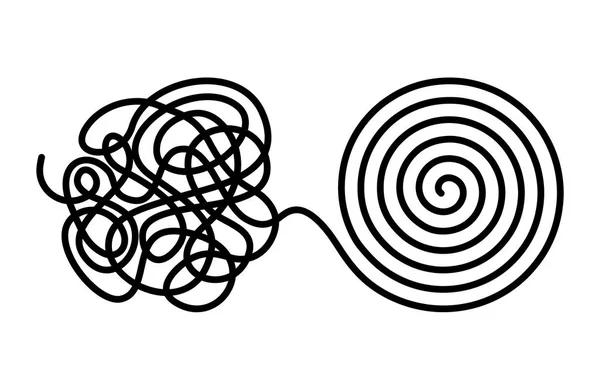 Le chaos et le désordre se transforment en un même enchevêtrement formé d'une seule ligne. Théorie du chaos et de l'ordre. illustration vectorielle plate isolée — Image vectorielle