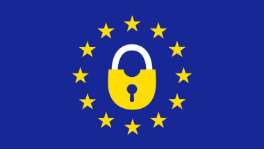Gdpr - Avrupa Birliği veri koruma yasası. Modern afiş ile AB bayrağı ve koruma sembol. vektör