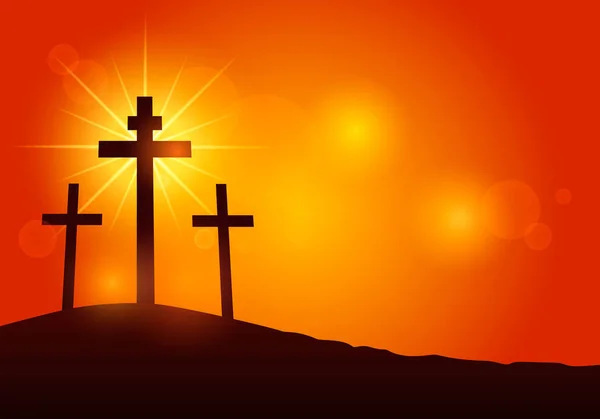 Korsa av Jesus Kristus på berget Golgata. Modern illustration av en banner av lidande och Jesu uppståndelse. Påsk-konceptet. — Stock vektor