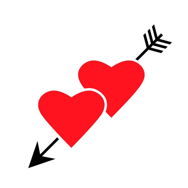 Twee harten doorboord door een pijl. platte vectorillustratie geïsoleerd — Stockvector